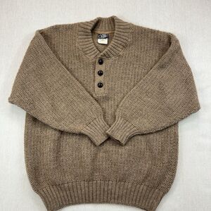 Vintage Knights Alpaca Sweater Mens M Brown Henley Pullover Made New Zealand